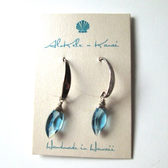AloKele Kauai Marquis Cut London Blue Quartz Hammered Sterling Silver Earrings - Picture 10 of 14